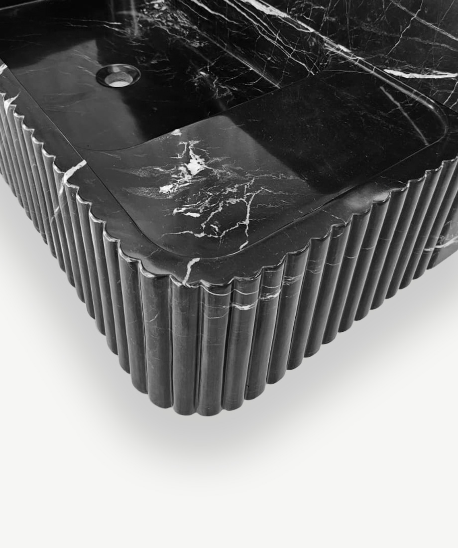 Black Marble Fluted Trough Sink - Görsel 2