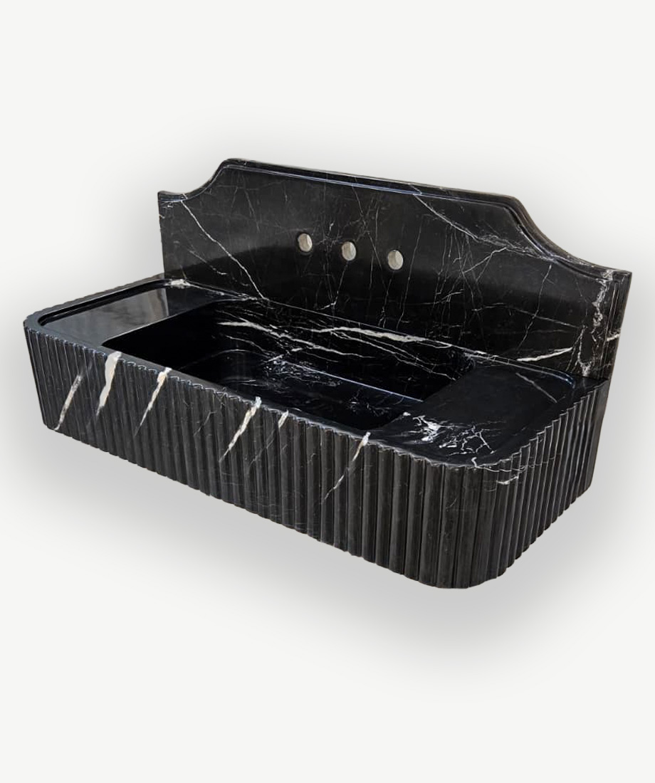 Black Marble Fluted Trough Sink - Görsel 4