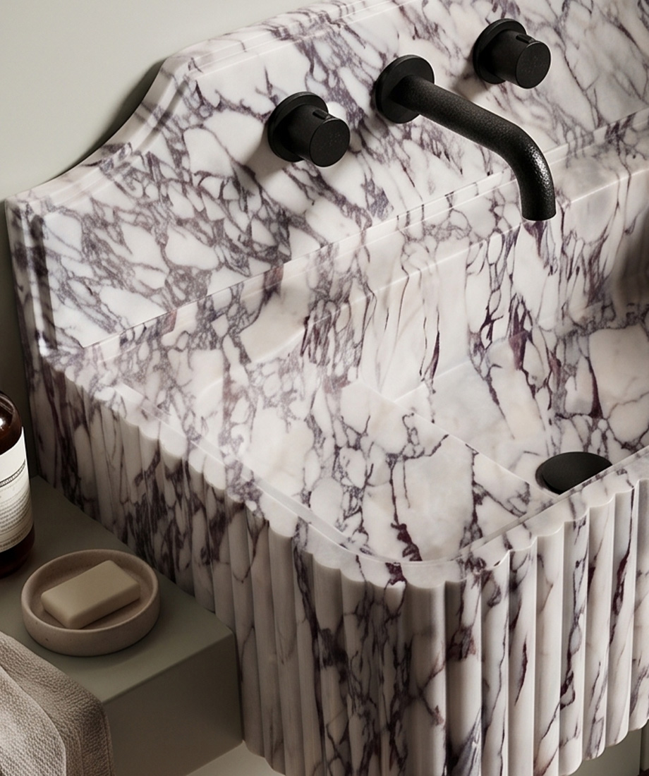 Calacatta Viola Fluted Trough Sink (Backsplash) - Image 3