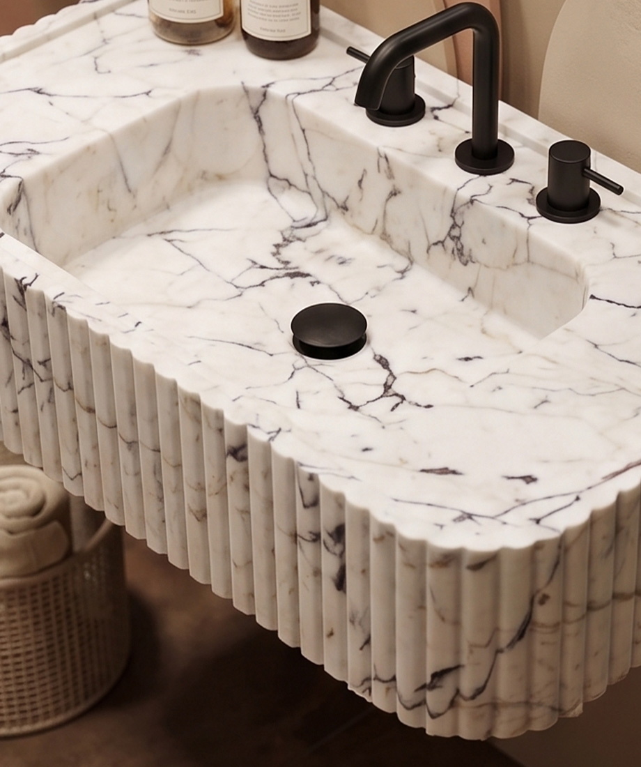 Lilac Marble Fluted Trough Sink - Image 2