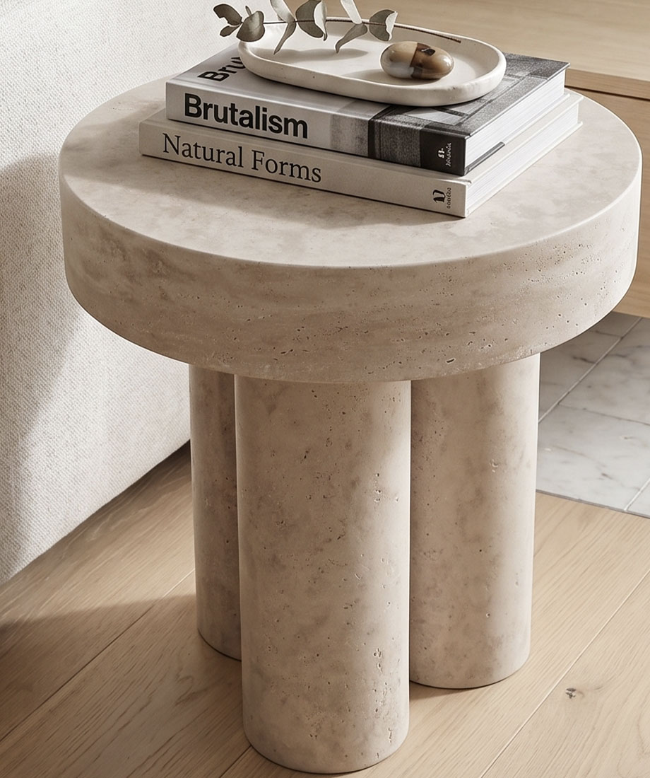 Travertine 3-Leg Side Table - Görsel 2