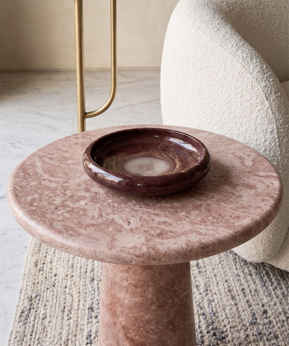 Rosa Marble Pedestal Side Table - Image 2