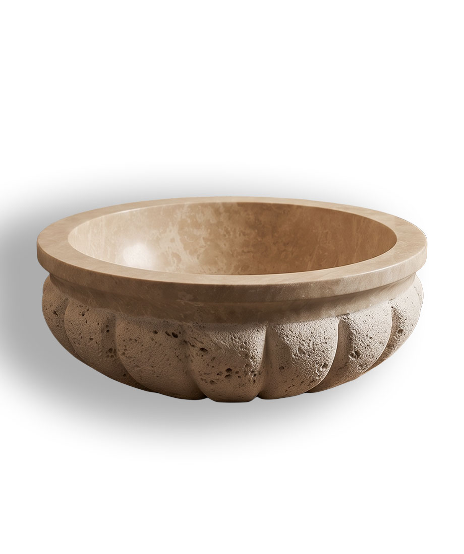 Scalloped Travertine Wash Basin - Görsel 3