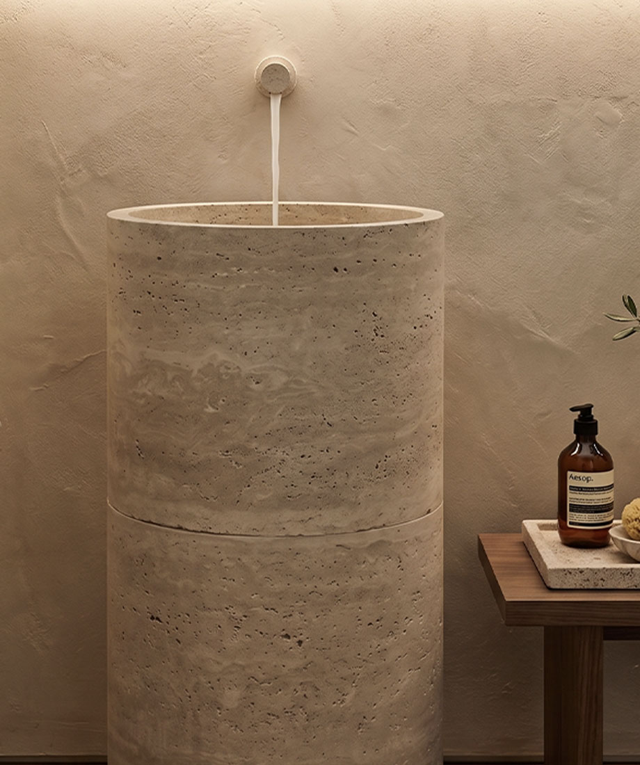 Travertine Pedestal Basin - Image 2