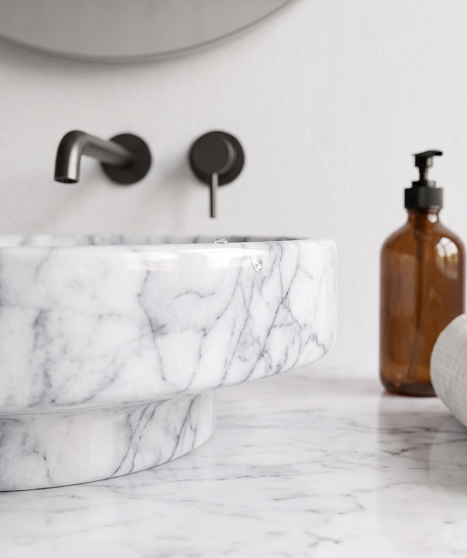 Grey Veined Marble Round Wash Basin - Görsel 2