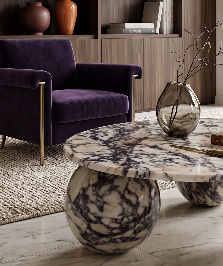 Calacatta Viola Ball-Leg Coffee Table - Görsel 2